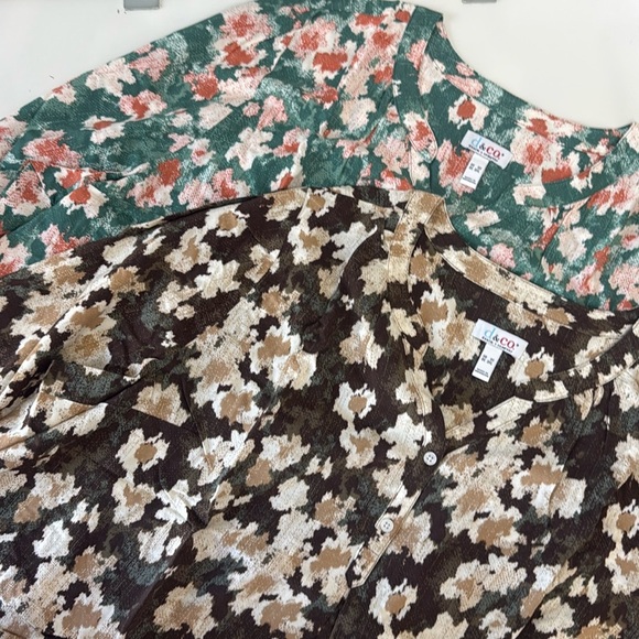 2PK d&co. Womens Blouses Brown & Green Long Sleeved Collared Button Up Shirts 3X - Picture 1 of 5